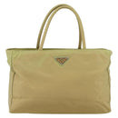 PRADA Hand Bag Nylon Beige Silver Auth ti3872-13