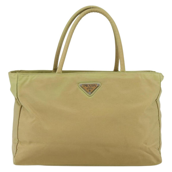 PRADA Hand Bag Nylon Beige Silver Auth ti3872