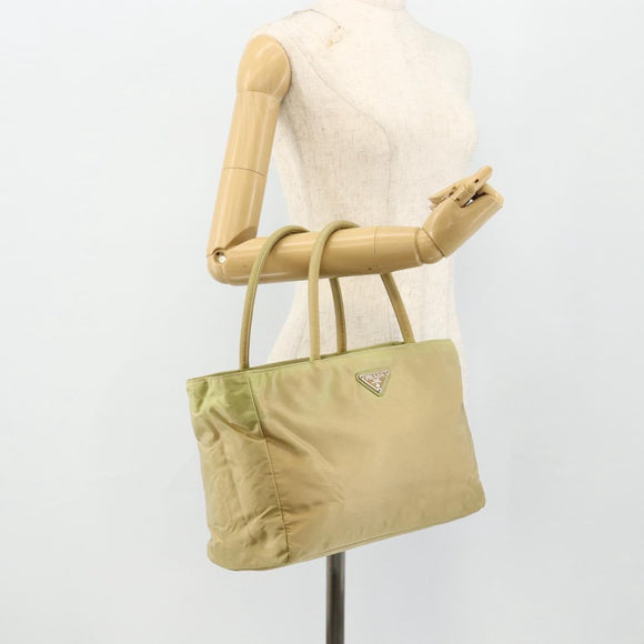 PRADA Hand Bag Nylon Beige Silver Auth ti3872