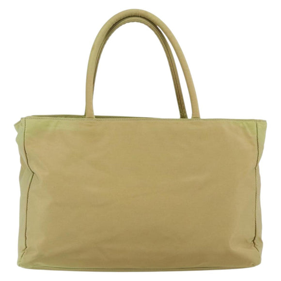 PRADA Hand Bag Nylon Beige Silver Auth ti3872