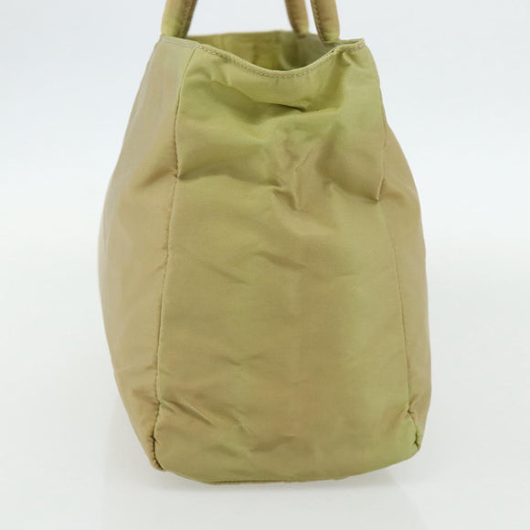 PRADA Hand Bag Nylon Beige Silver Auth ti3872