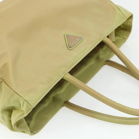PRADA Hand Bag Nylon Beige Silver Auth ti3872