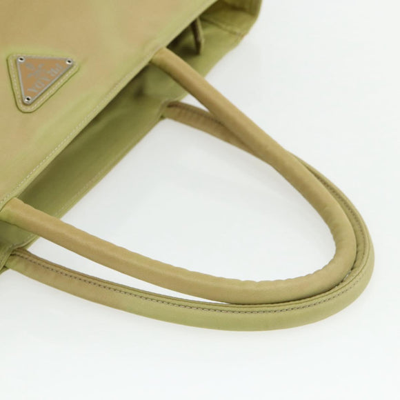 PRADA Hand Bag Nylon Beige Silver Auth ti3872