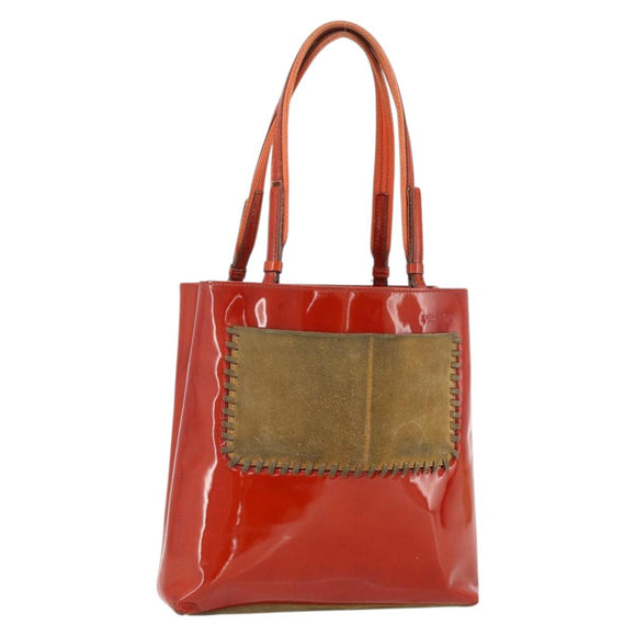PRADA Tote Bag Patent leather Red Silver Auth ti3877