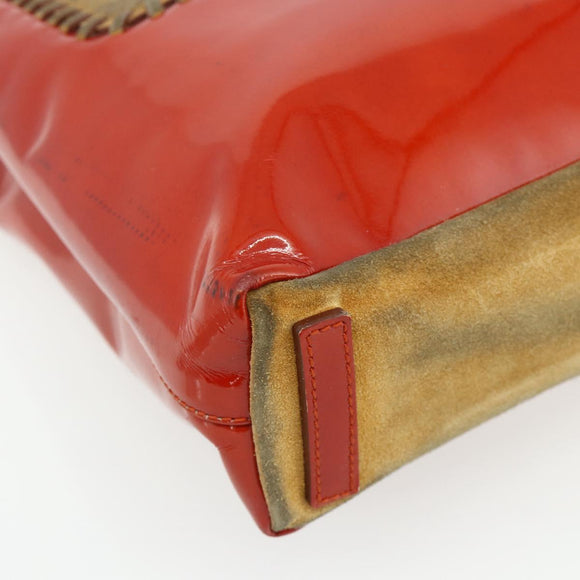 PRADA Tote Bag Patent leather Red Silver Auth ti3877