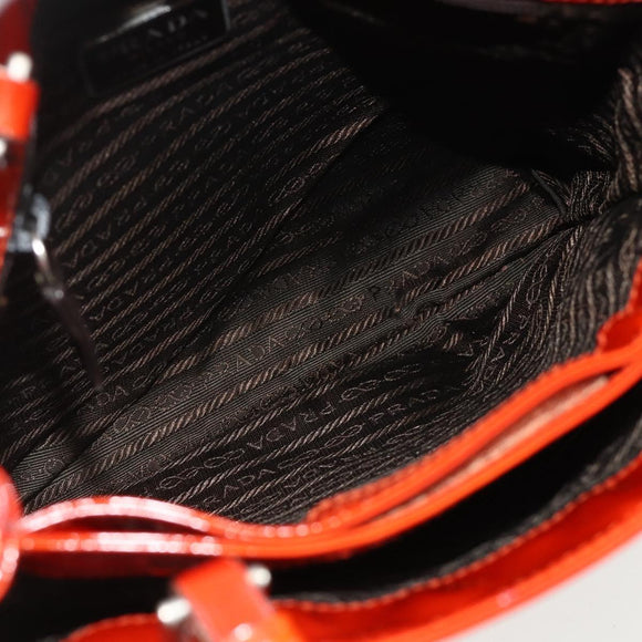 PRADA Tote Bag Patent leather Red Silver Auth ti3877
