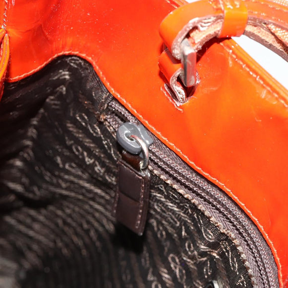 PRADA Tote Bag Patent leather Red Silver Auth ti3877