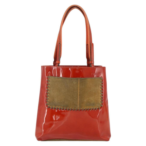 PRADA Tote Bag Patent leather Red Silver Auth ti3877