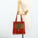 PRADA Tote Bag Patent leather Red Silver Auth ti3877-26