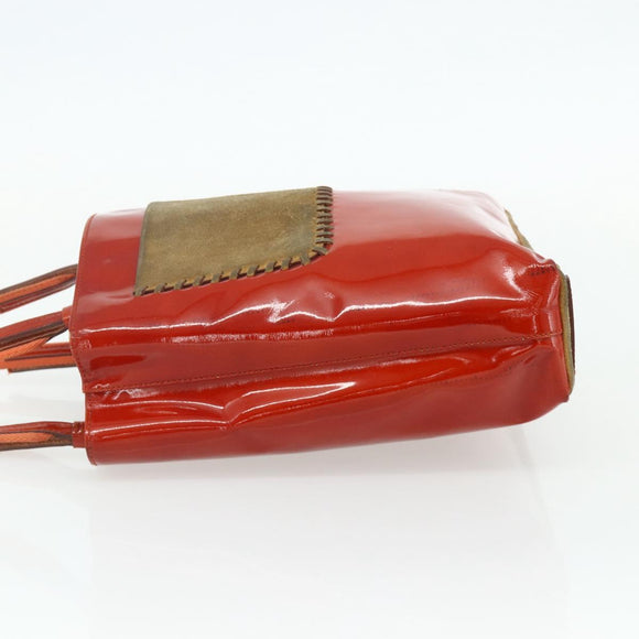 PRADA Tote Bag Patent leather Red Silver Auth ti3877