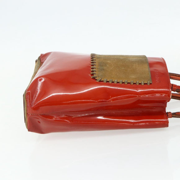 PRADA Tote Bag Patent leather Red Silver Auth ti3877