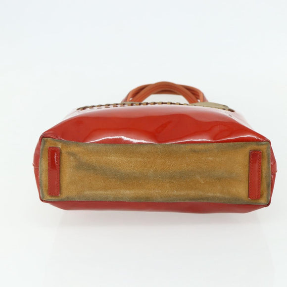 PRADA Tote Bag Patent leather Red Silver Auth ti3877