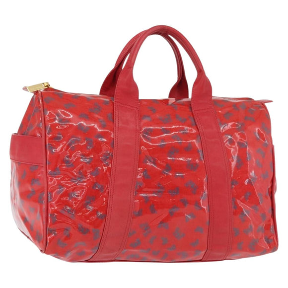 BOTTEGA VENETA Boston Bag PVC Canvas Red Gold Auth ti3886A