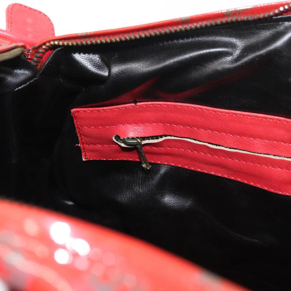 BOTTEGA VENETA Boston Bag PVC Canvas Red Gold Auth ti3886A