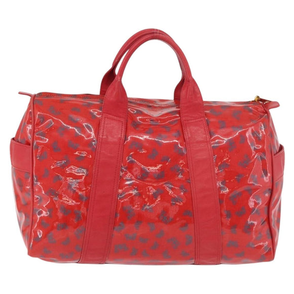 BOTTEGA VENETA Boston Bag PVC Canvas Red Gold Auth ti3886A
