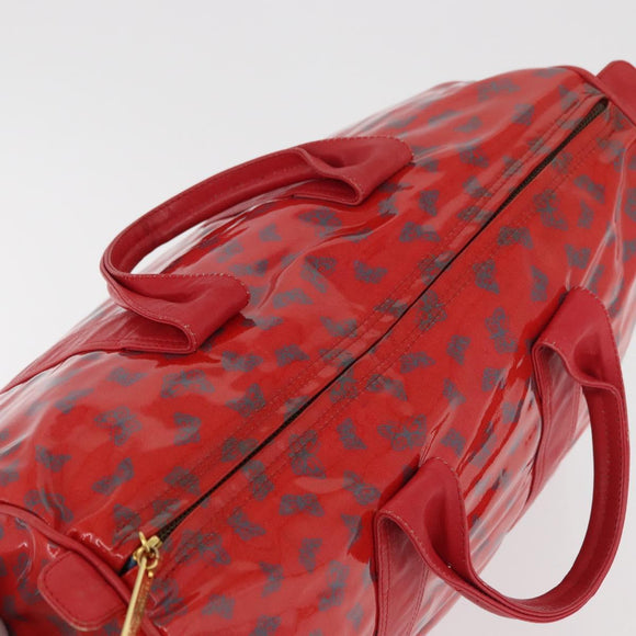 BOTTEGA VENETA Boston Bag PVC Canvas Red Gold Auth ti3886A