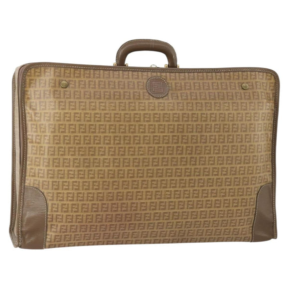 FENDI Zucchino Canvas Trunk PVC Beige Gold Auth ti3888A