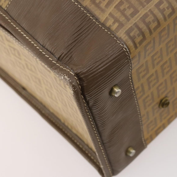 FENDI Zucchino Canvas Trunk PVC Beige Gold Auth ti3888A