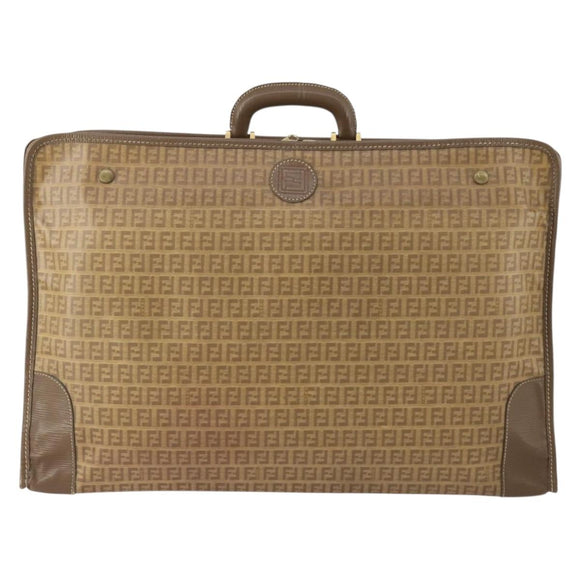 FENDI Zucchino Canvas Trunk PVC Beige Gold Auth ti3888A