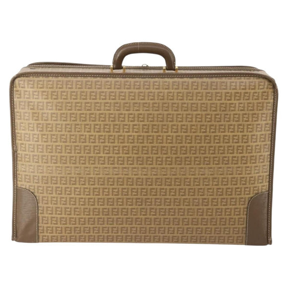 FENDI Zucchino Canvas Trunk PVC Beige Gold Auth ti3888A