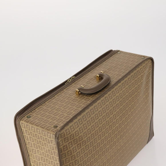 FENDI Zucchino Canvas Trunk PVC Beige Gold Auth ti3888A