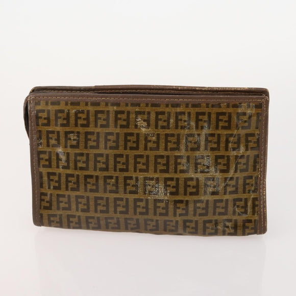 FENDI Zucchino Canvas Shoulder Bag Coated Canvas 3 Set Beige Brown Auth ti3891
