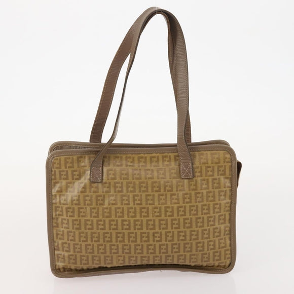 FENDI Zucchino Canvas Shoulder Bag Coated Canvas 3 Set Beige Brown Auth ti3891