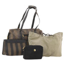 FENDI Pecan Canvas Hand Bag Nylon PVC 4 Set Brown Black Auth ti3892-1