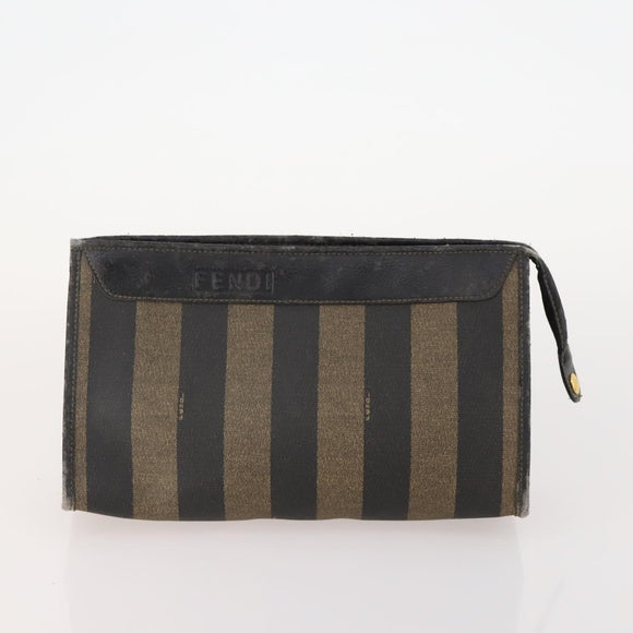 FENDI Pecan Canvas Hand Bag Nylon PVC 4 Set Brown Black Auth ti3892