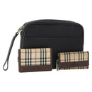 BURBERRY Nova Check Pouch Canvas Leather 3 Set Beige Black Auth ti3893-1
