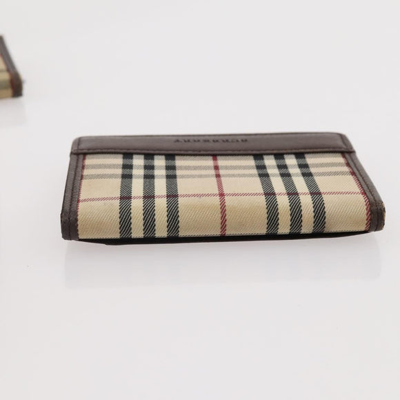 BURBERRY Nova Check Pouch Canvas Leather 3 Set Beige Black Auth ti3893