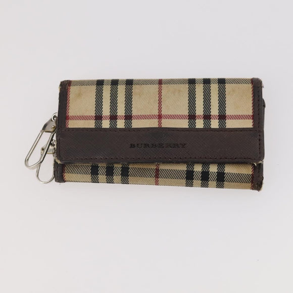 BURBERRY Nova Check Pouch Canvas Leather 3 Set Beige Black Auth ti3893