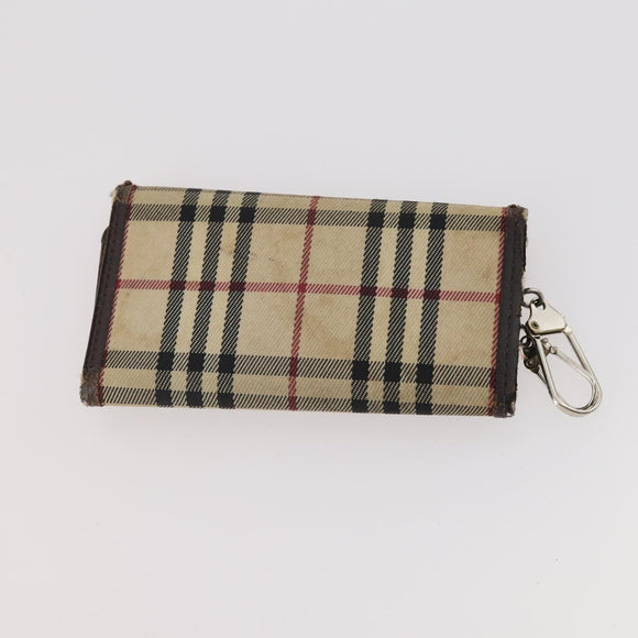 BURBERRY Nova Check Pouch Canvas Leather 3 Set Beige Black Auth ti3893