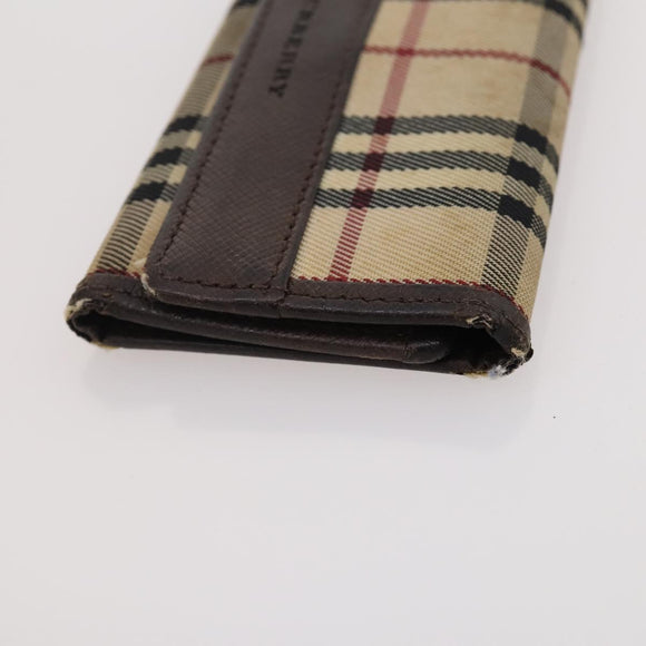 BURBERRY Nova Check Pouch Canvas Leather 3 Set Beige Black Auth ti3893