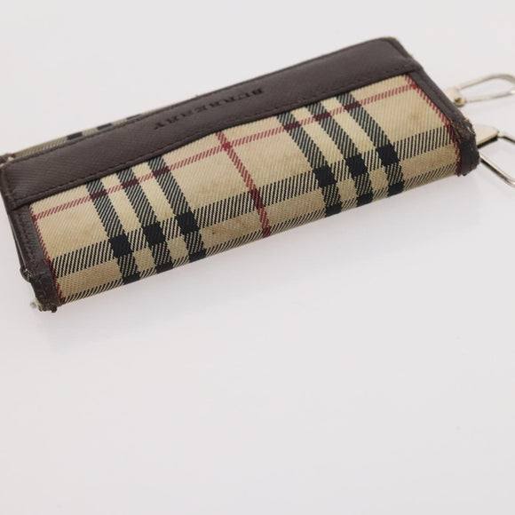 BURBERRY Nova Check Pouch Canvas Leather 3 Set Beige Black Auth ti3893