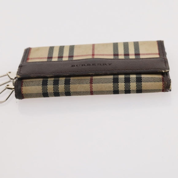BURBERRY Nova Check Pouch Canvas Leather 3 Set Beige Black Auth ti3893