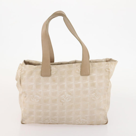 CHANEL New Travel Line Tote Bag Nylon 2 Set Beige CC Auth ti3894
