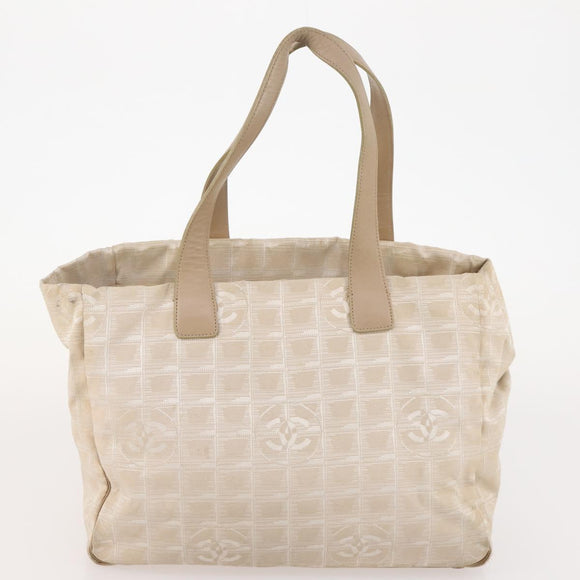 CHANEL New Travel Line Tote Bag Nylon 2 Set Beige CC Auth ti3894