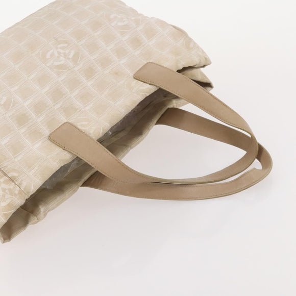 CHANEL New Travel Line Tote Bag Nylon 2 Set Beige CC Auth ti3894