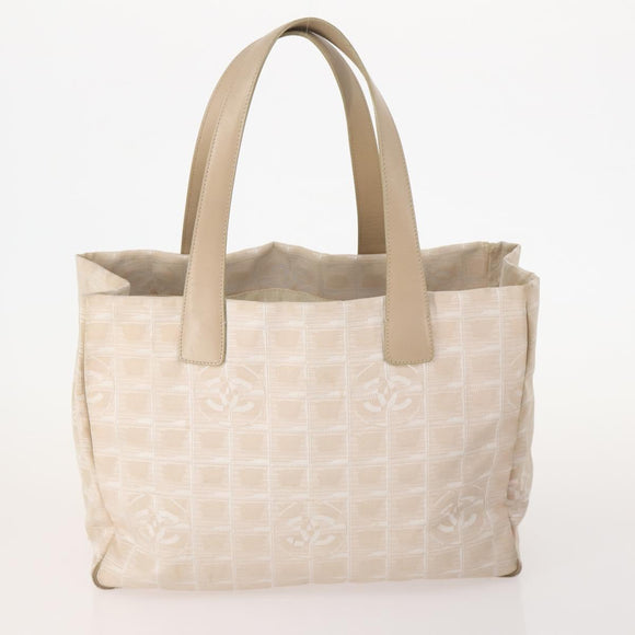 CHANEL New Travel Line Tote Bag Nylon 2 Set Beige CC Auth ti3894