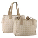 CHANEL New Travel Line Tote Bag Nylon 2 Set Beige CC Auth ti3895-1