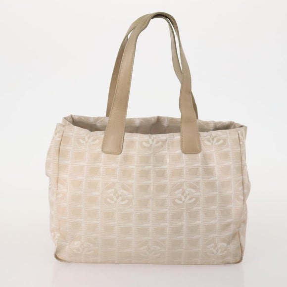 CHANEL New Travel Line Tote Bag Nylon 2 Set Beige CC Auth ti3895