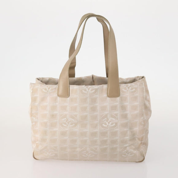 CHANEL New Travel Line Tote Bag Nylon 2 Set Beige CC Auth ti3895