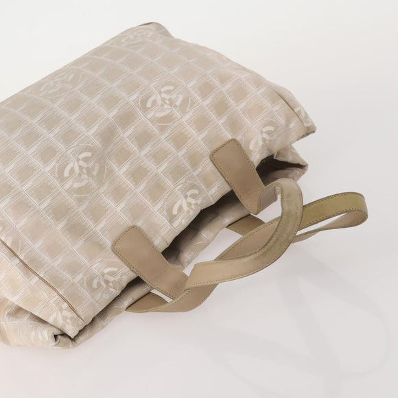 CHANEL New Travel Line Tote Bag Nylon 2 Set Beige CC Auth ti3895