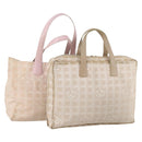 CHANEL New Travel Line Tote Bag Nylon 2 Set Pink Beige CC Auth ti3896-1
