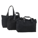 CHANEL New Travel Line Tote Bag Nylon 3 Set Black CC Auth ti3897-1