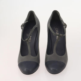 CHANEL Pumps Leather 2 Set Gray Brown CC Auth ti3898 - 0
