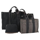 HERMES Tote Bag Canvas 4 Set Gray Black Auth ti3899-1