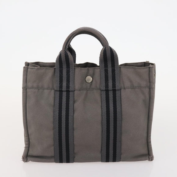 HERMES Tote Bag Canvas 4 Set Gray Black Auth ti3899