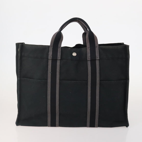 HERMES Tote Bag Canvas 4 Set Gray Black Auth ti3899